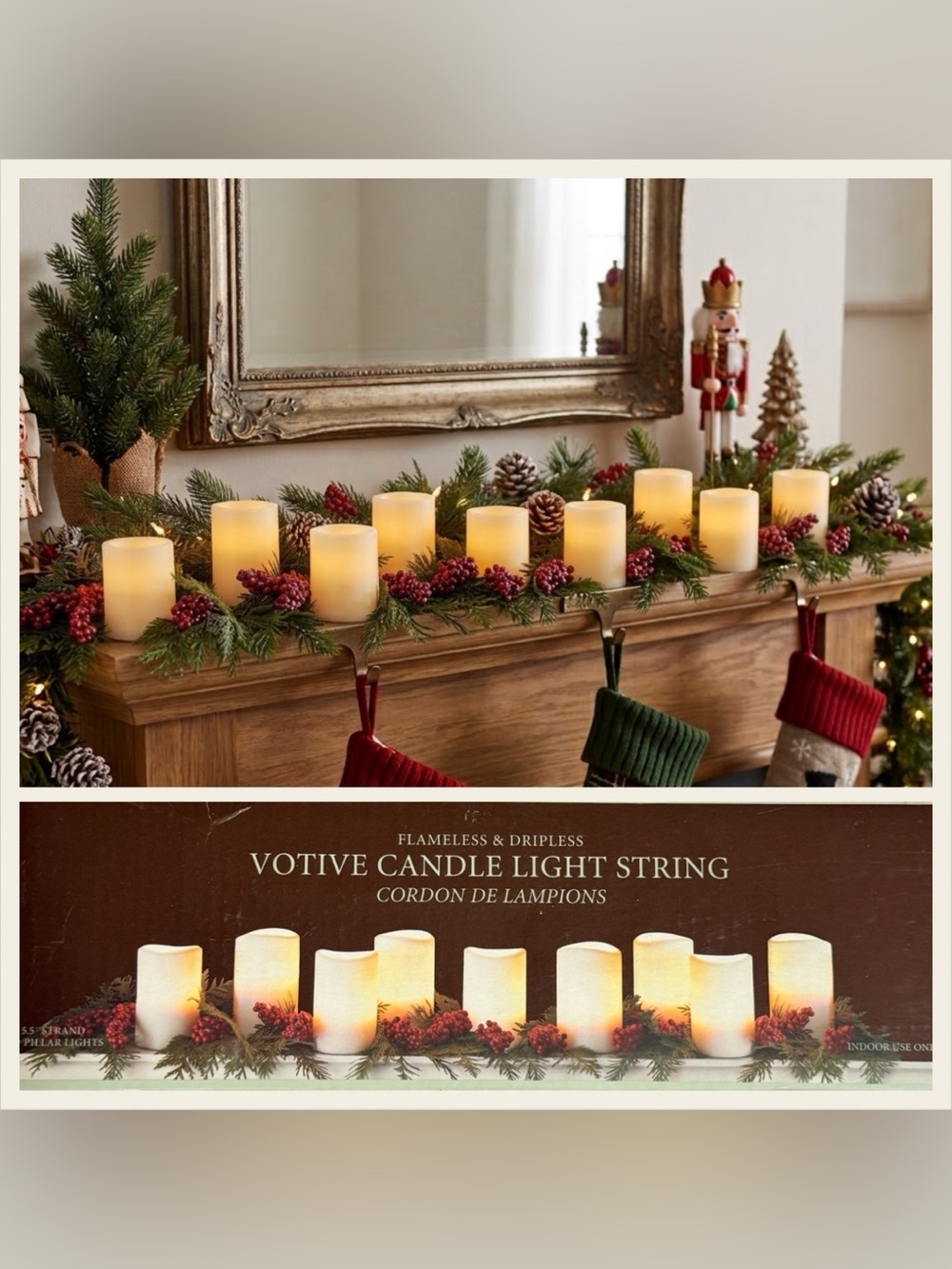 Restoration Hardware Flameless Votive String Lights 9 Pillars Christmas Holiday